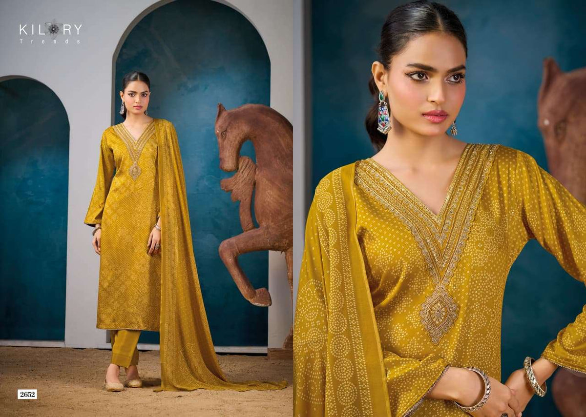 Kilory Victoria Pure Gajji Silk Embroidered Dress Material - Amrah Wholesale