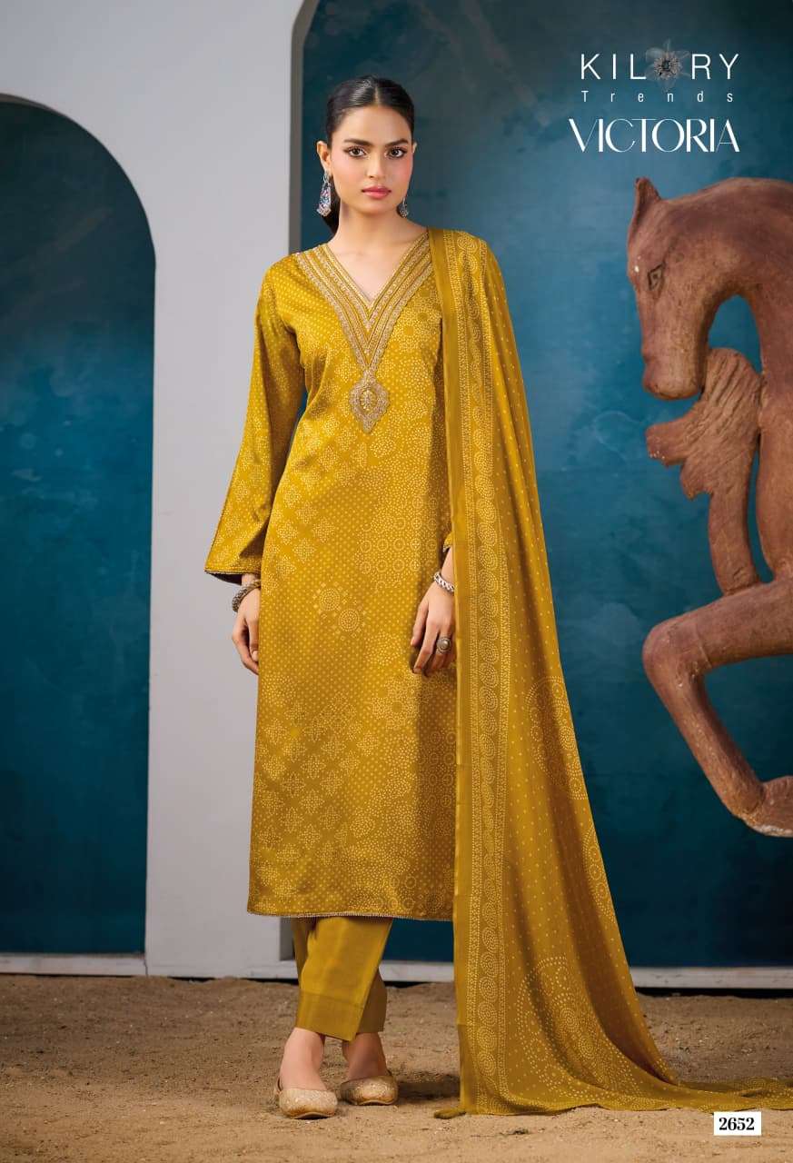Kilory Victoria Pure Gajji Silk Embroidered Dress Material - Amrah Wholesale