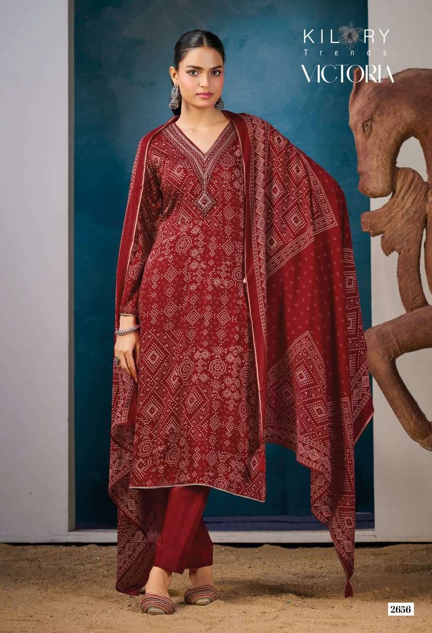Kilory Victoria Pure Gajji Silk Embroidered Dress Material - Amrah Wholesale