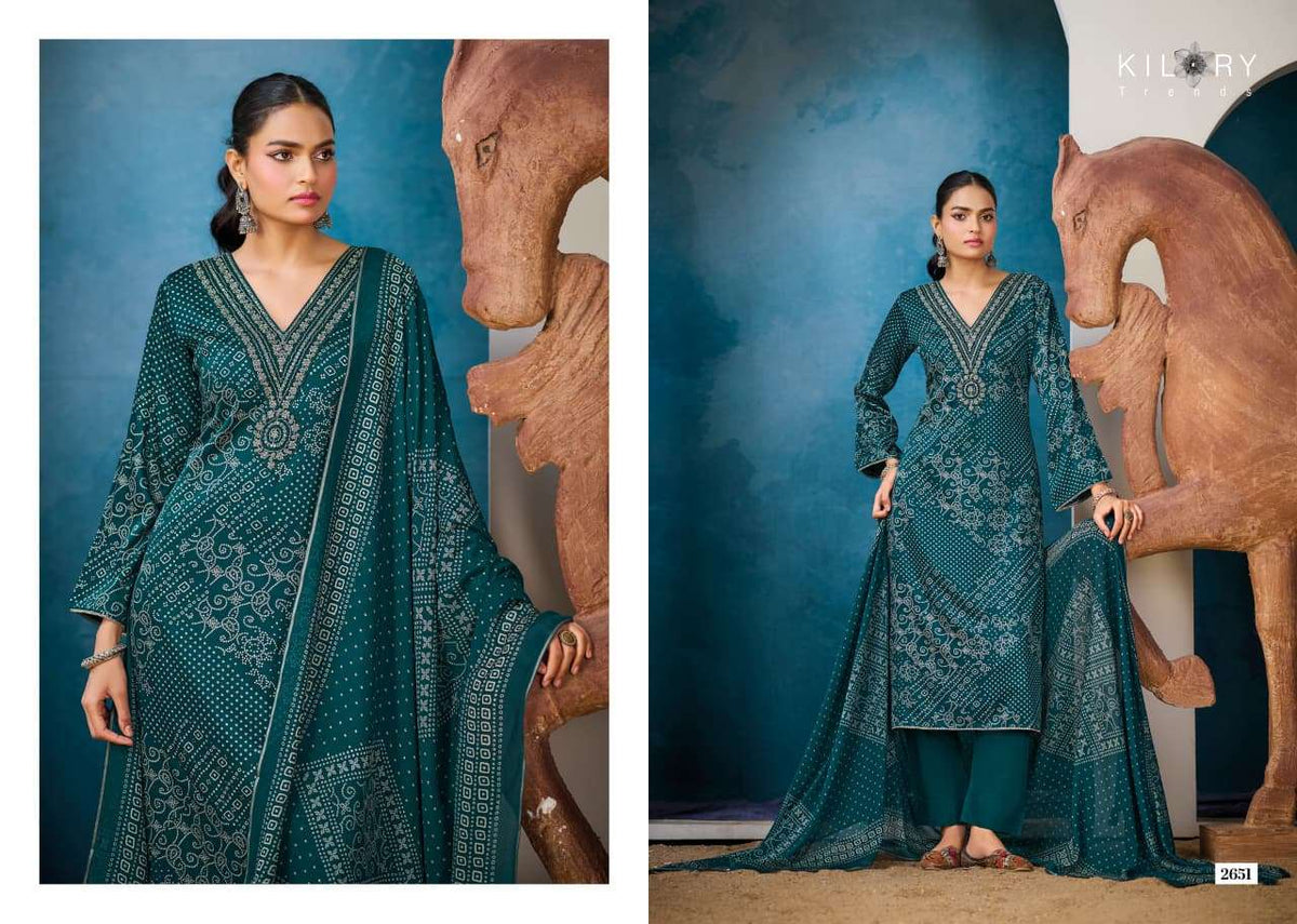 Kilory Victoria Pure Gajji Silk Embroidered Dress Material - Amrah Wholesale