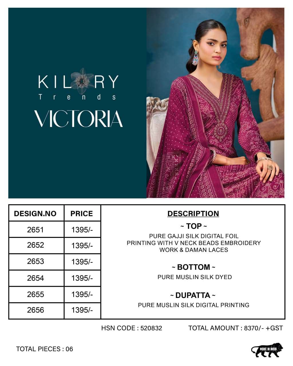 Kilory Victoria Pure Gajji Silk Embroidered Dress Material - Amrah Wholesale