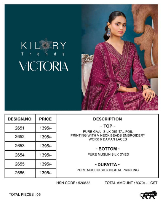 Kilory Victoria Pure Gajji Silk Embroidered Dress Material - Amrah Wholesale