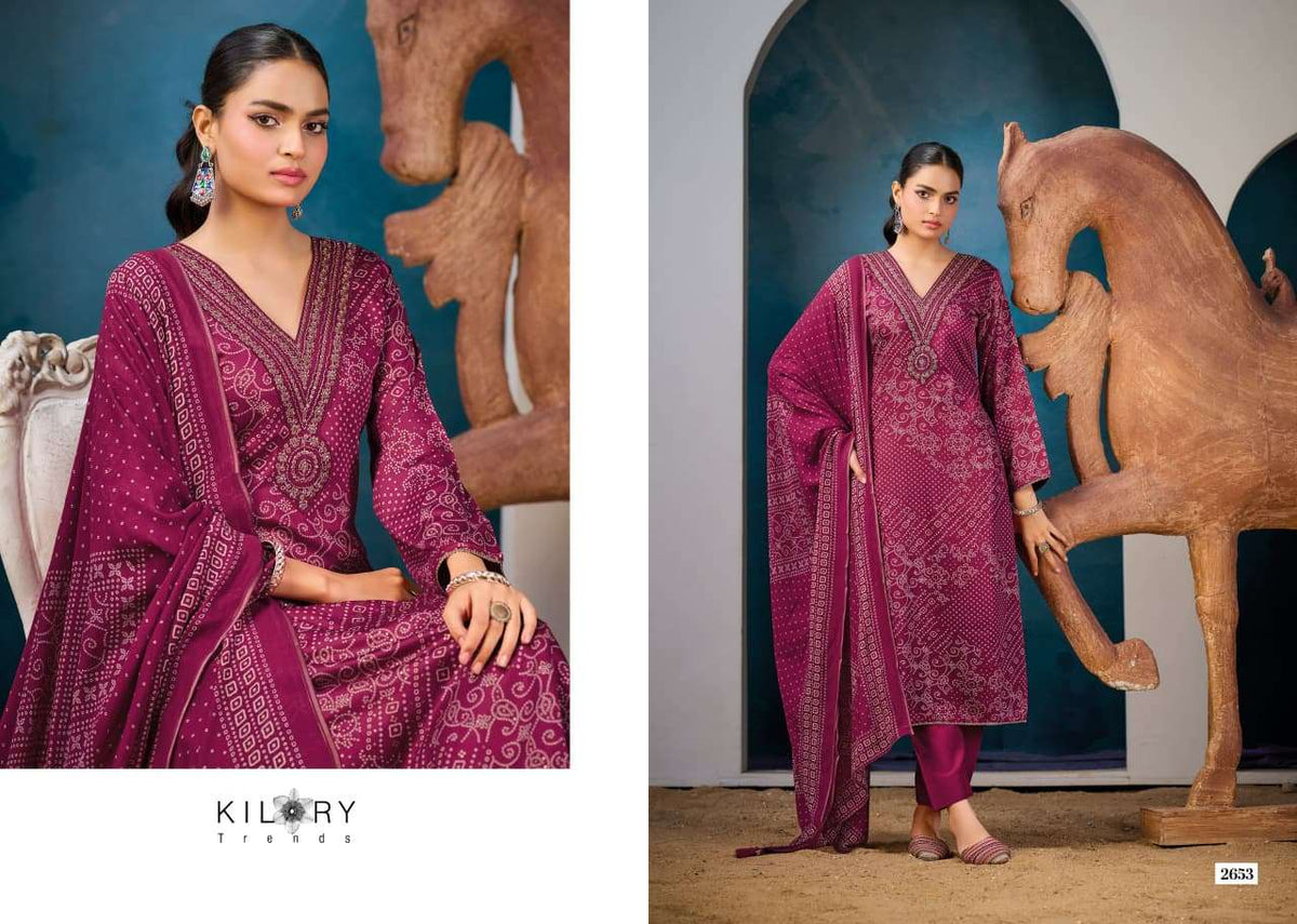 Kilory Victoria Pure Gajji Silk Embroidered Dress Material - Amrah Wholesale