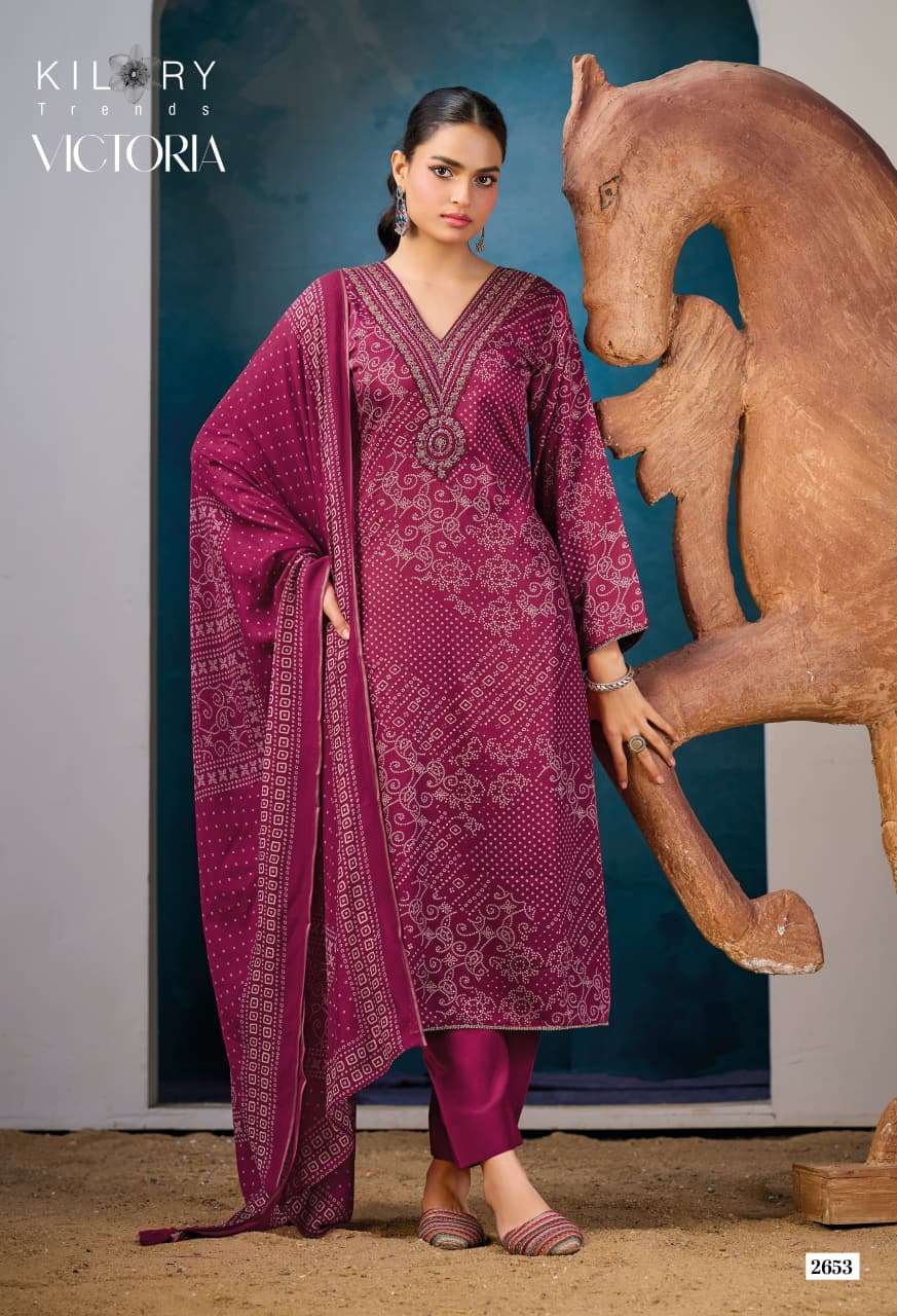 Kilory Victoria Pure Gajji Silk Embroidered Dress Material - Amrah Wholesale