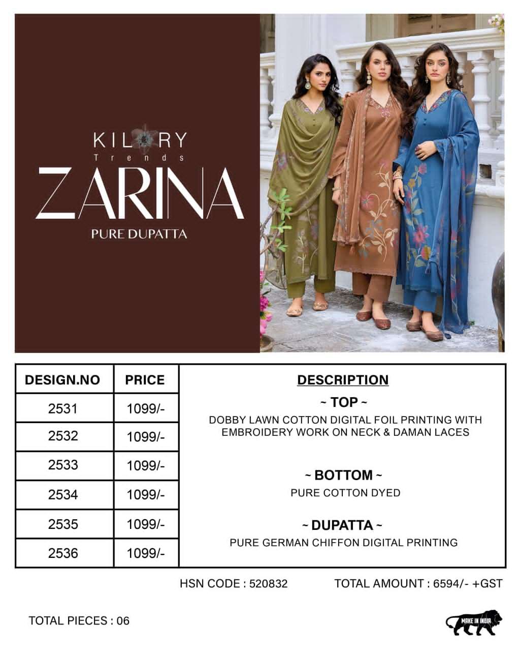 Kilory Zarina Dress Material Wholesale Catalogue - Amrah Wholesale