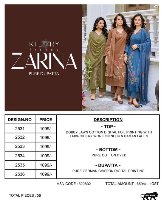 Kilory Zarina Dress Material Wholesale Catalogue - Amrah Wholesale