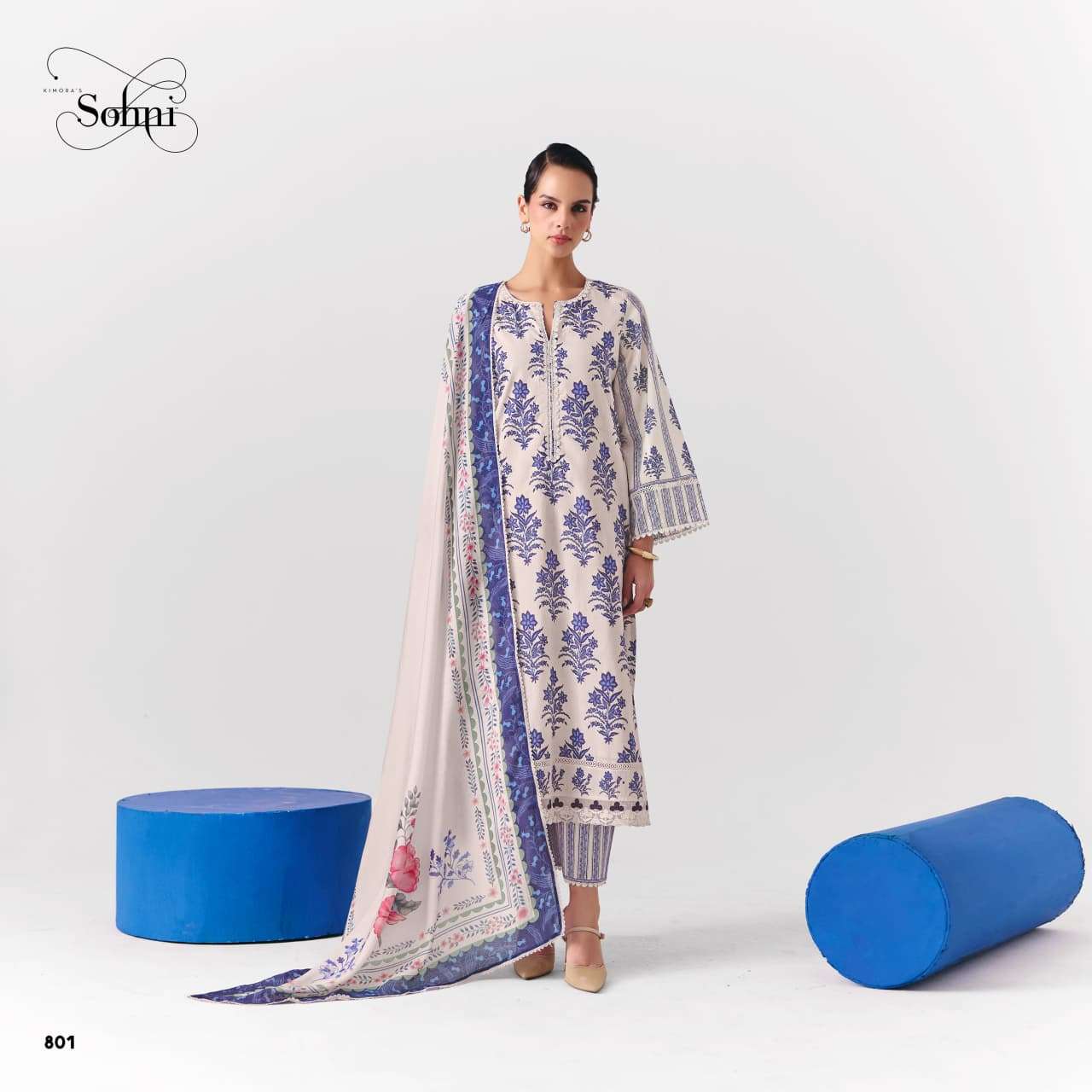 KIMORA COBALT Cotton Printed Dress Material