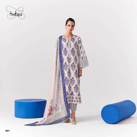 KIMORA COBALT Cotton Printed Dress Material