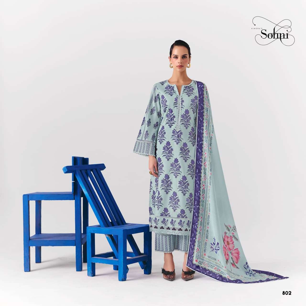 KIMORA COBALT Cotton Printed Dress Material