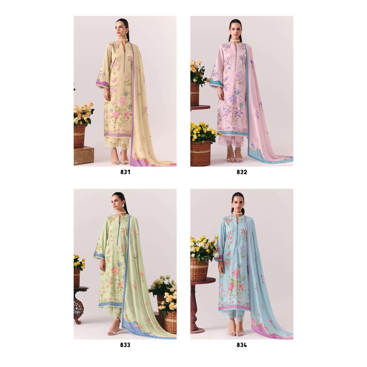 KIMORA CORAL 831 TO 834 Cotton Lawn Dress Material