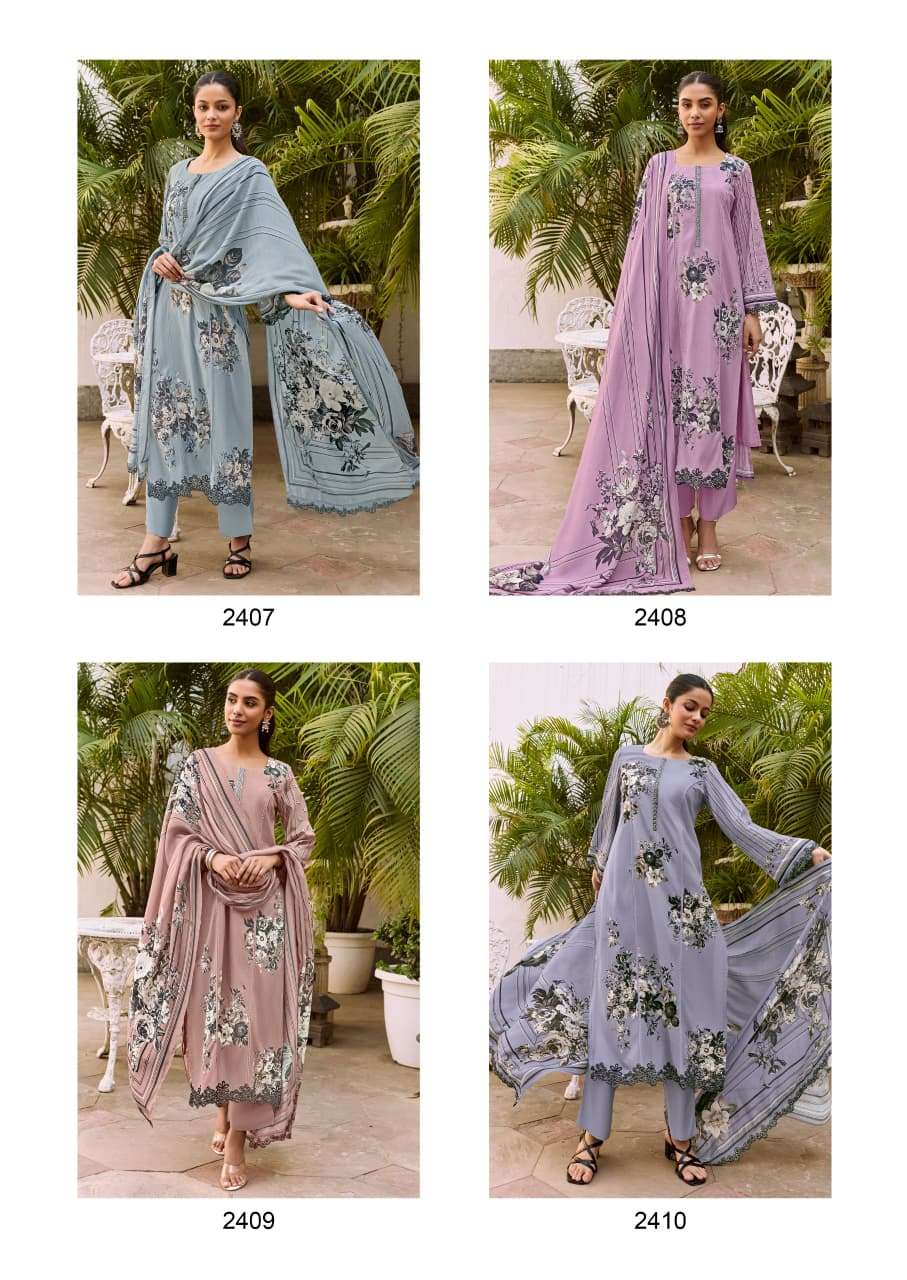KIMORA SHAAM 2407–2410 Muslin Printed Semi Stitched Pakistani Suit Wholesale Collection - Amrah Wholesale