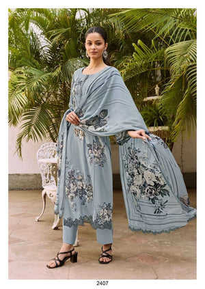 KIMORA SHAAM 2407–2410 Muslin Printed Semi Stitched Pakistani Suit Wholesale Collection - Amrah Wholesale