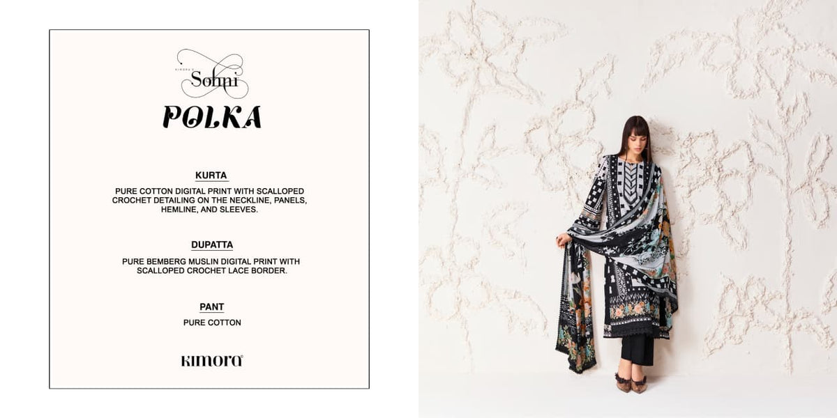 Kimora Sohni Polka 74 Lawn Cotton Dress Material - Amrah Wholesale
