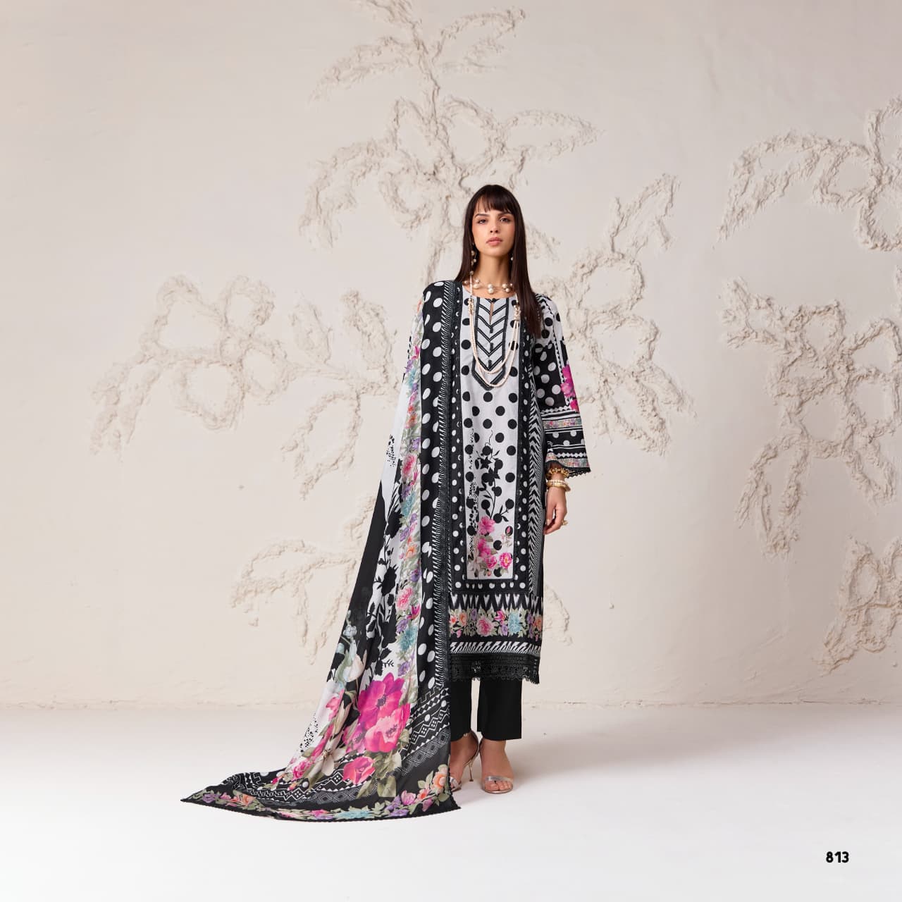 Kimora Sohni Polka 74 Lawn Cotton Dress Material - Amrah Wholesale
