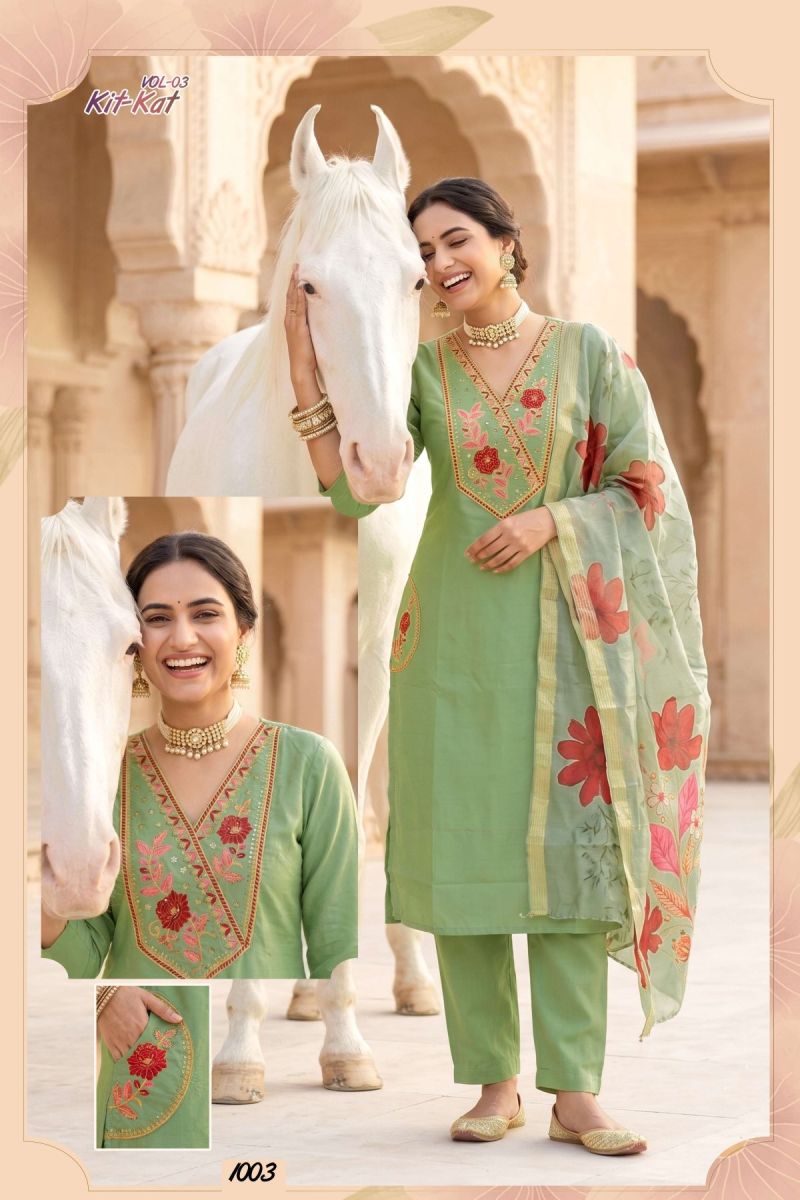 Kit Kat Vol 3 Roman Silk Straight Cut Embroidered Kurti Pant Dupatta Set