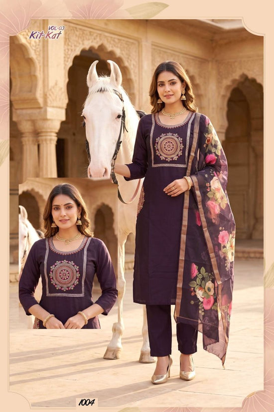 Kit Kat Vol 3 Roman Silk Straight Cut Embroidered Kurti Pant Dupatta Set