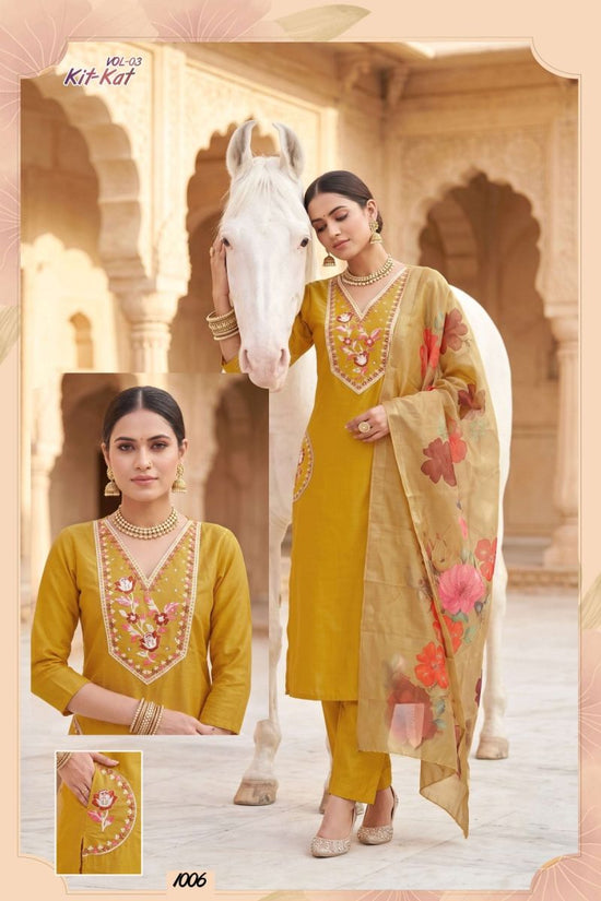 Kit Kat Vol 3 Roman Silk Straight Cut Embroidered Kurti Pant Dupatta Set