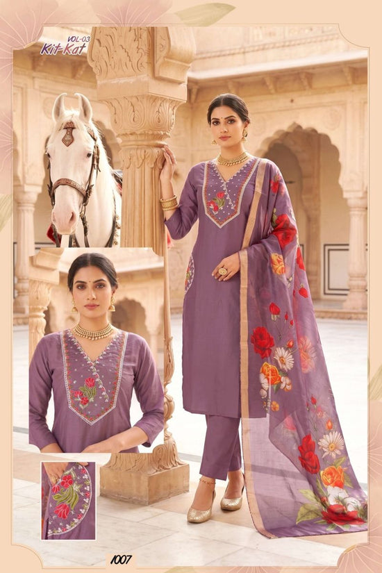 Kit Kat Vol 3 Roman Silk Straight Cut Embroidered Kurti Pant Dupatta Set