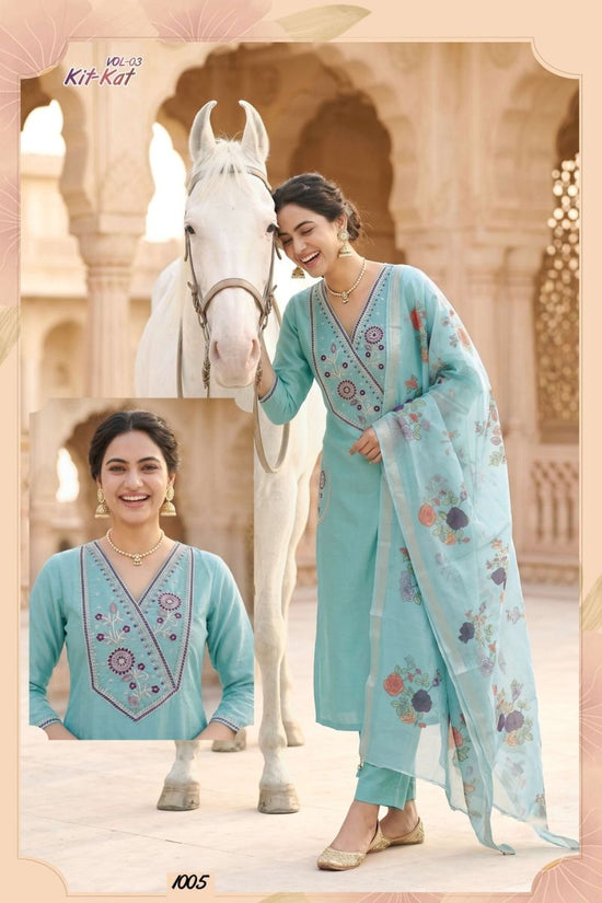 Kit Kat Vol 3 Roman Silk Straight Cut Embroidered Kurti Pant Dupatta Set