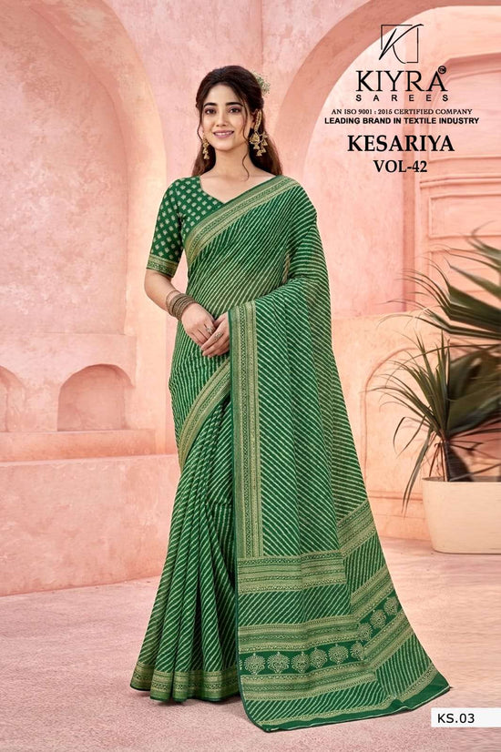 Kiyra Sarees Kesariya Vol 42 Dull Moss Silk Saree