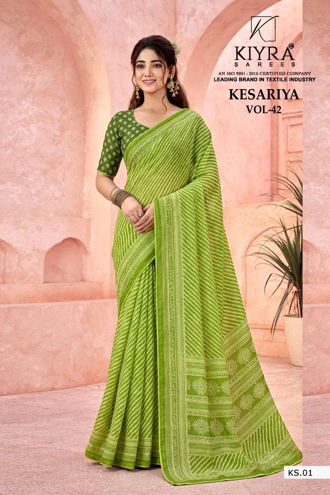 Kiyra Sarees Kesariya Vol 42 Dull Moss Silk Saree