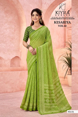 Kiyra Sarees Kesariya Vol 42 Dull Moss Silk Saree