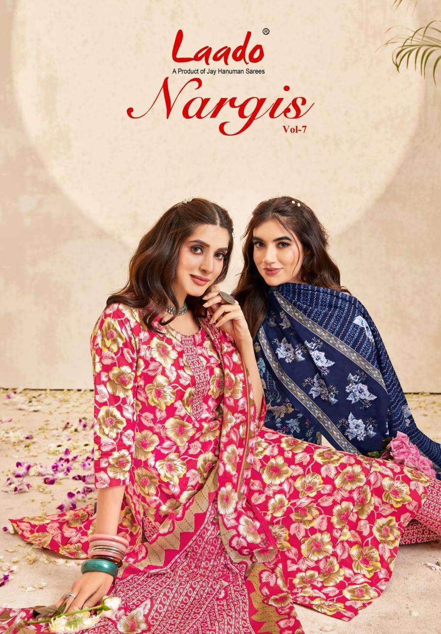 Laado Nargis Vol 7 Pure Cotton Kurti Pant Dupatta Set