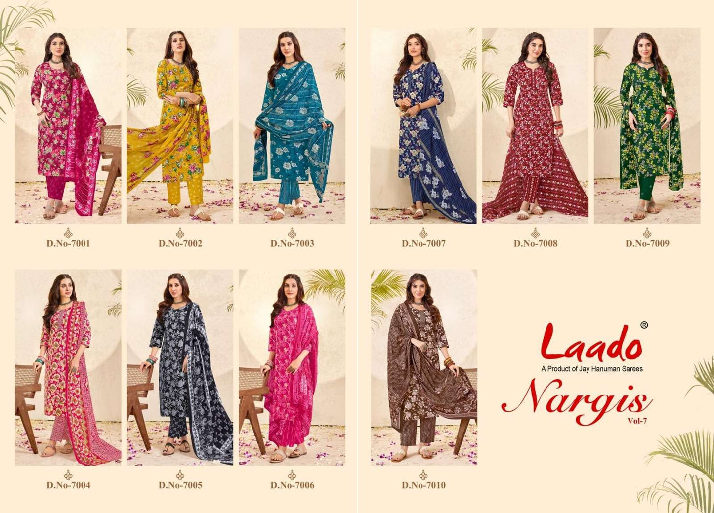 Laado Nargis Vol 7 Pure Cotton Kurti Pant Dupatta Set