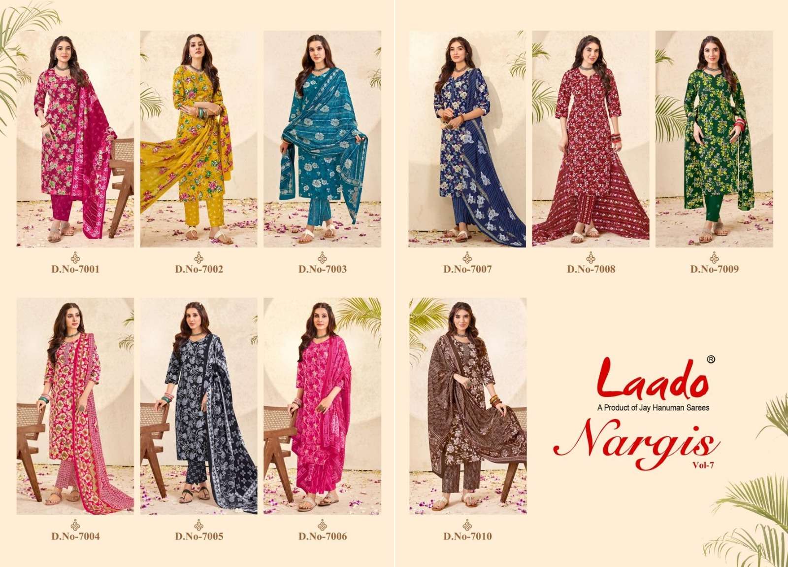 Laado Nargis Vol 7 Pure Cotton Kurti Pant Dupatta Set