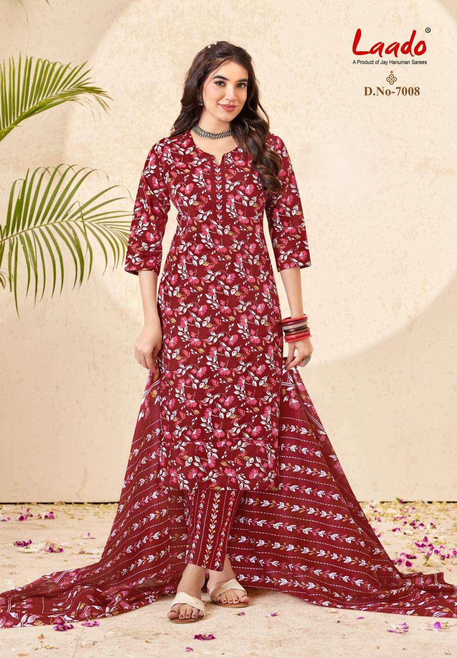 Laado Nargis Vol 7 Pure Cotton Kurti Pant Dupatta Set
