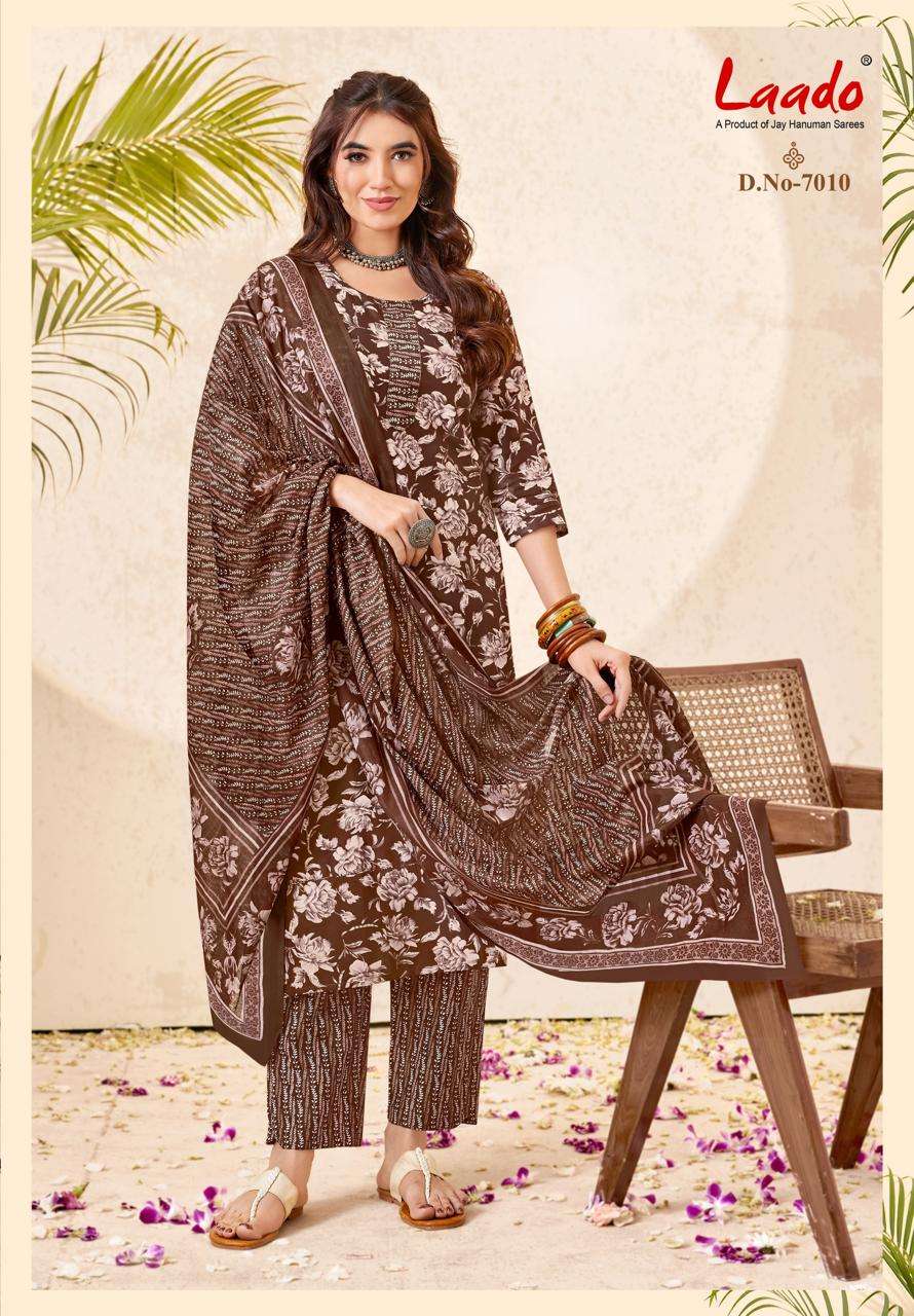 Laado Nargis Vol 7 Pure Cotton Kurti Pant Dupatta Set