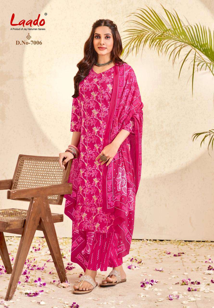 Laado Nargis Vol 7 Pure Cotton Kurti Pant Dupatta Set