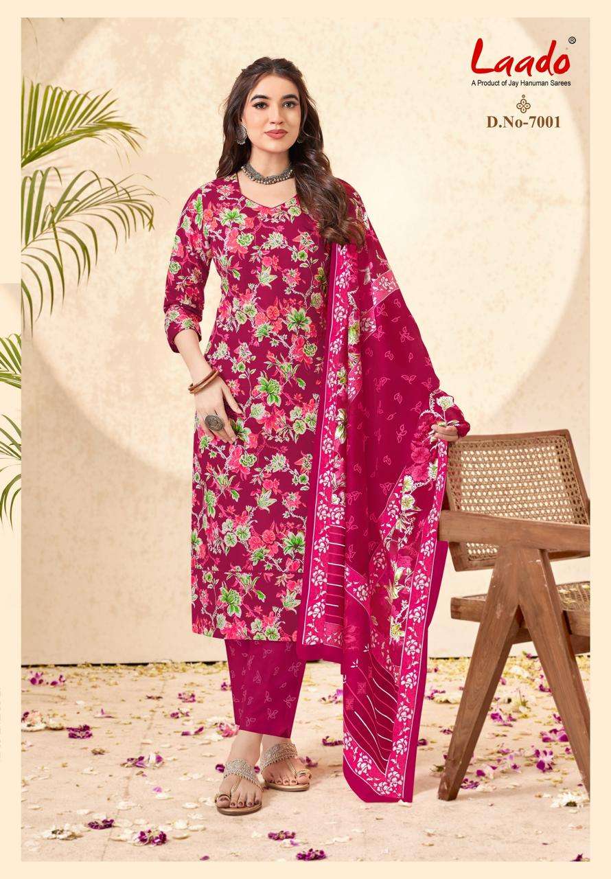 Laado Nargis Vol 7 Pure Cotton Kurti Pant Dupatta Set