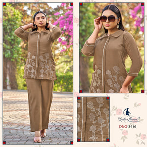 Ladies Flavour 3414 To 3416 Mul Chanderi Embroidered Co Ord Set