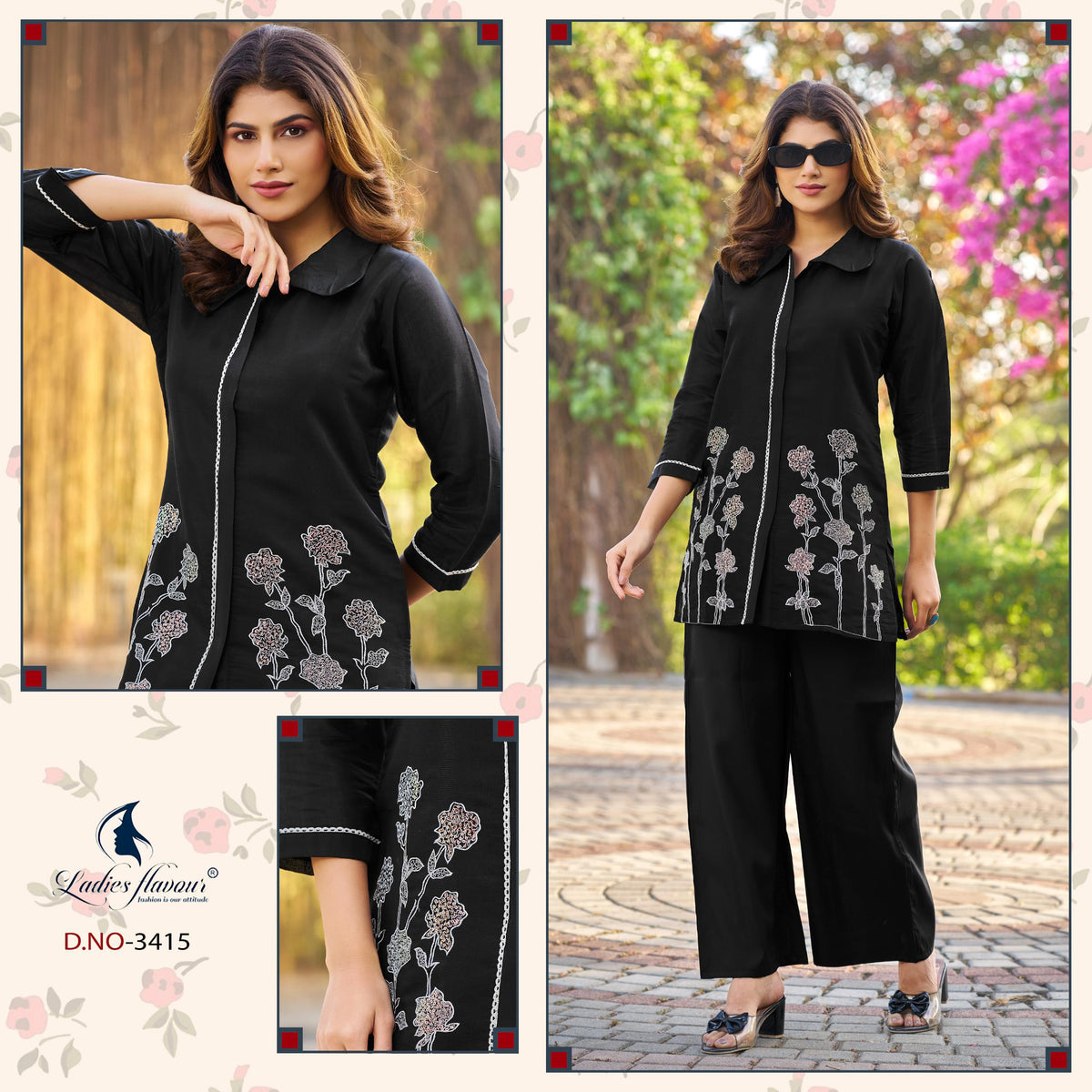 Ladies Flavour 3414 To 3416 Mul Chanderi Embroidered Co Ord Set