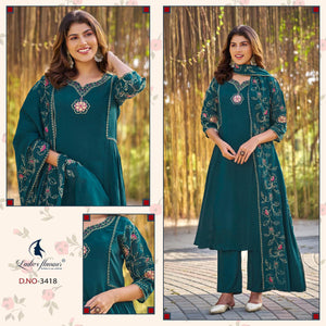 Ladies Flavour 3417 To 3419 Mul Chanderi Kurti Pant Dupatta Set