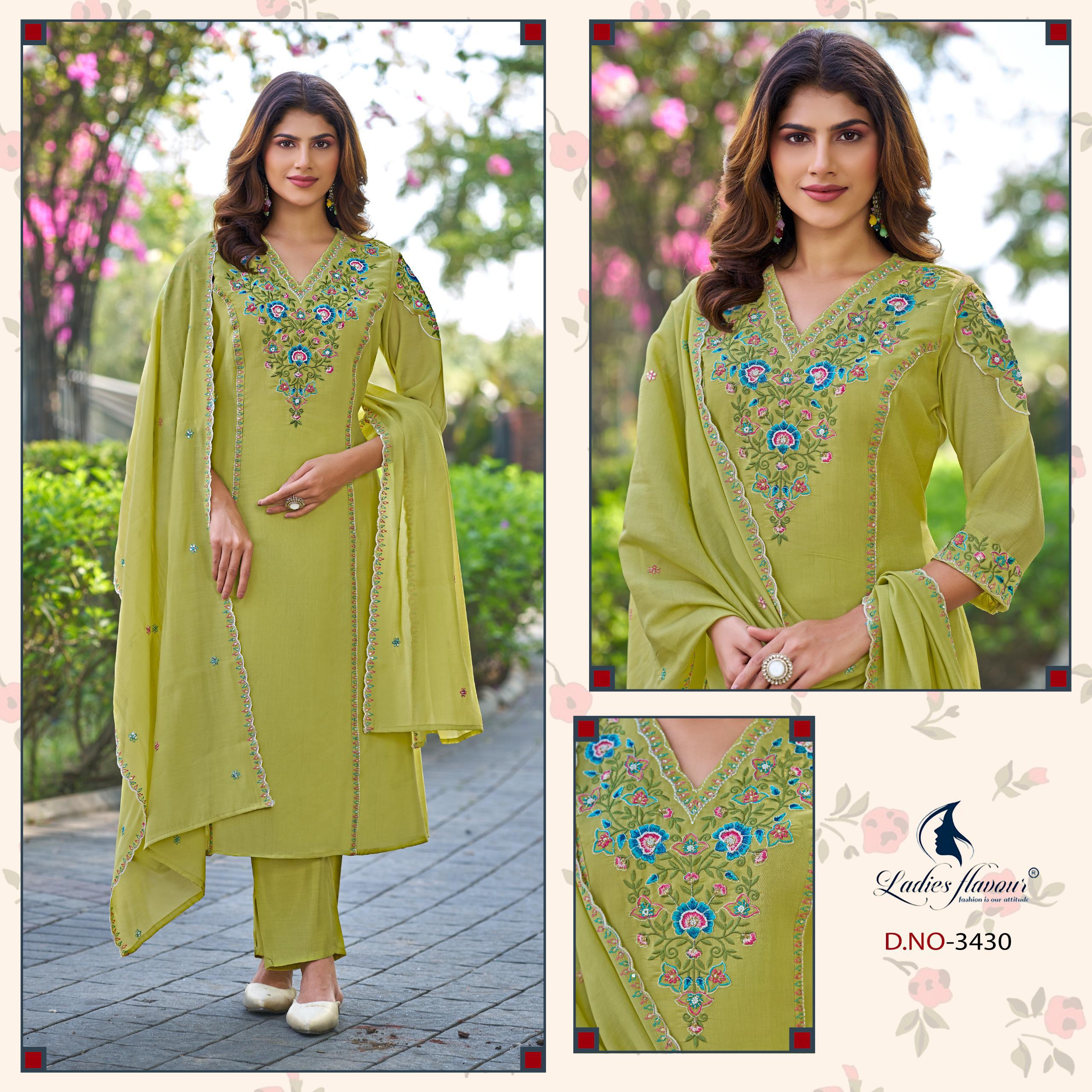 Ladies Flavour 3430 And 3431 Mul Chanderi Kurti Pant Dupatta Set