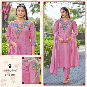 Ladies Flavour 3430 And 3431 Mul Chanderi Kurti Pant Dupatta Set