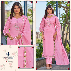 Ladies Flavour 3432 To 3434 Mul Chanderi Embroidered Kurti Pant Dupatta Set