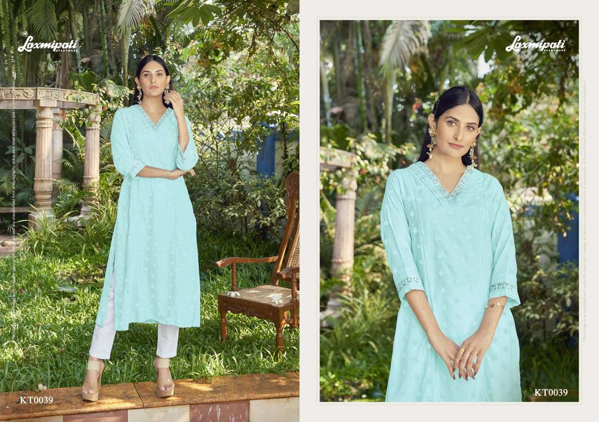 Laxmipati Janki Spun Cotton Schiffli Worked Kurti - Amrah Wholesale
