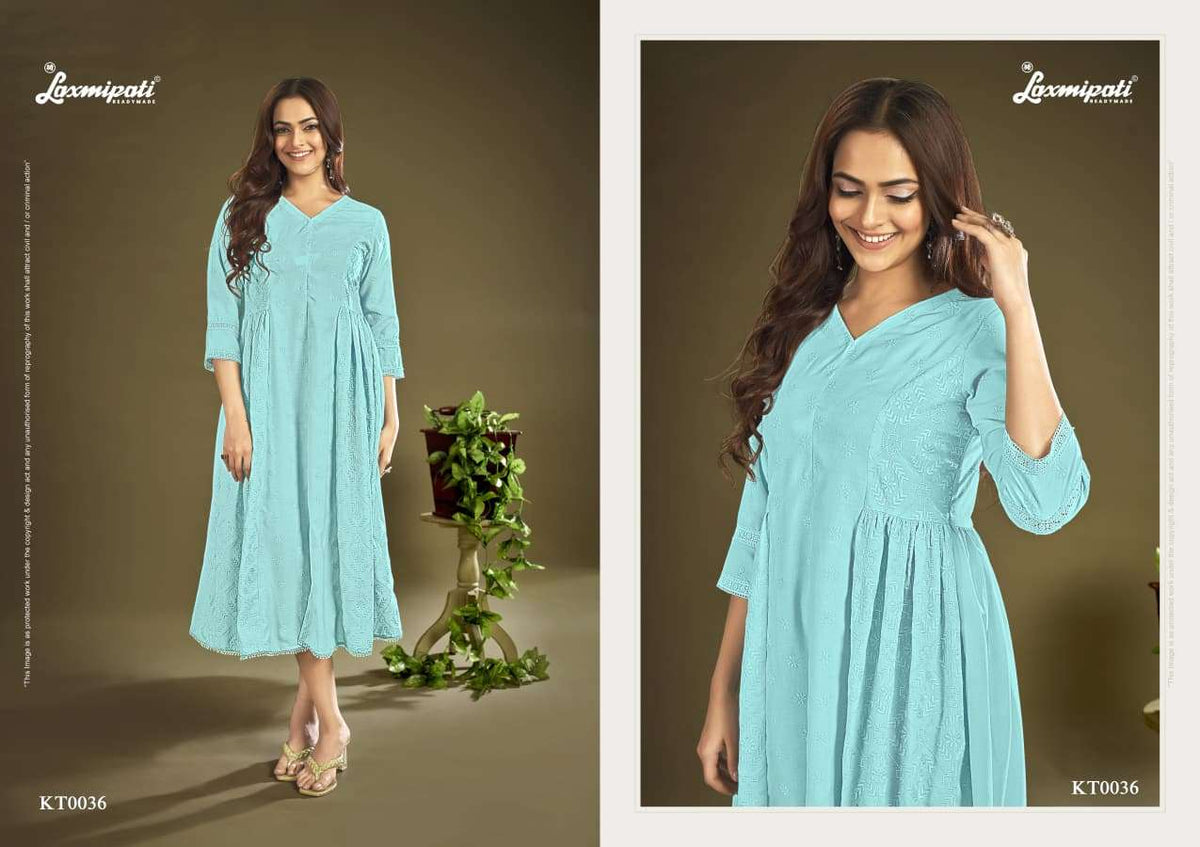 Laxmipati Janki Spun Cotton Schiffli Worked Kurti - Amrah Wholesale