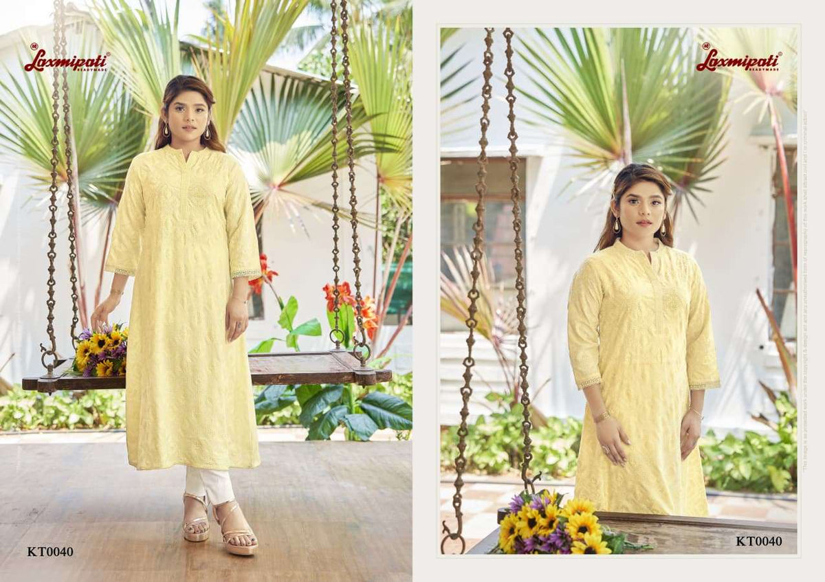 Laxmipati Janki Spun Cotton Schiffli Worked Kurti - Amrah Wholesale