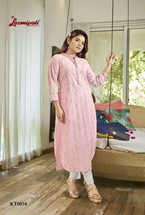 Laxmipati Janki Spun Cotton Schiffli Worked Kurti - Amrah Wholesale
