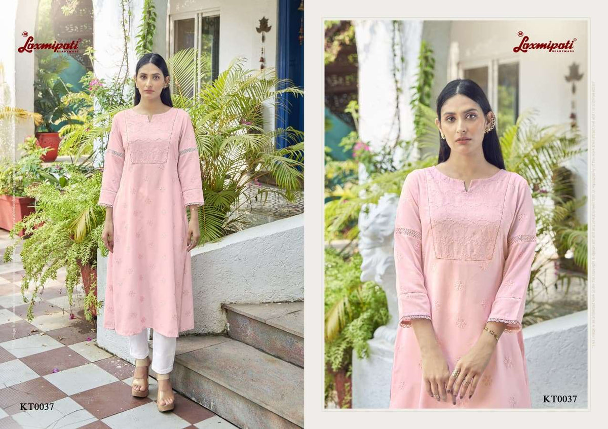 Laxmipati Janki Spun Cotton Schiffli Worked Kurti - Amrah Wholesale