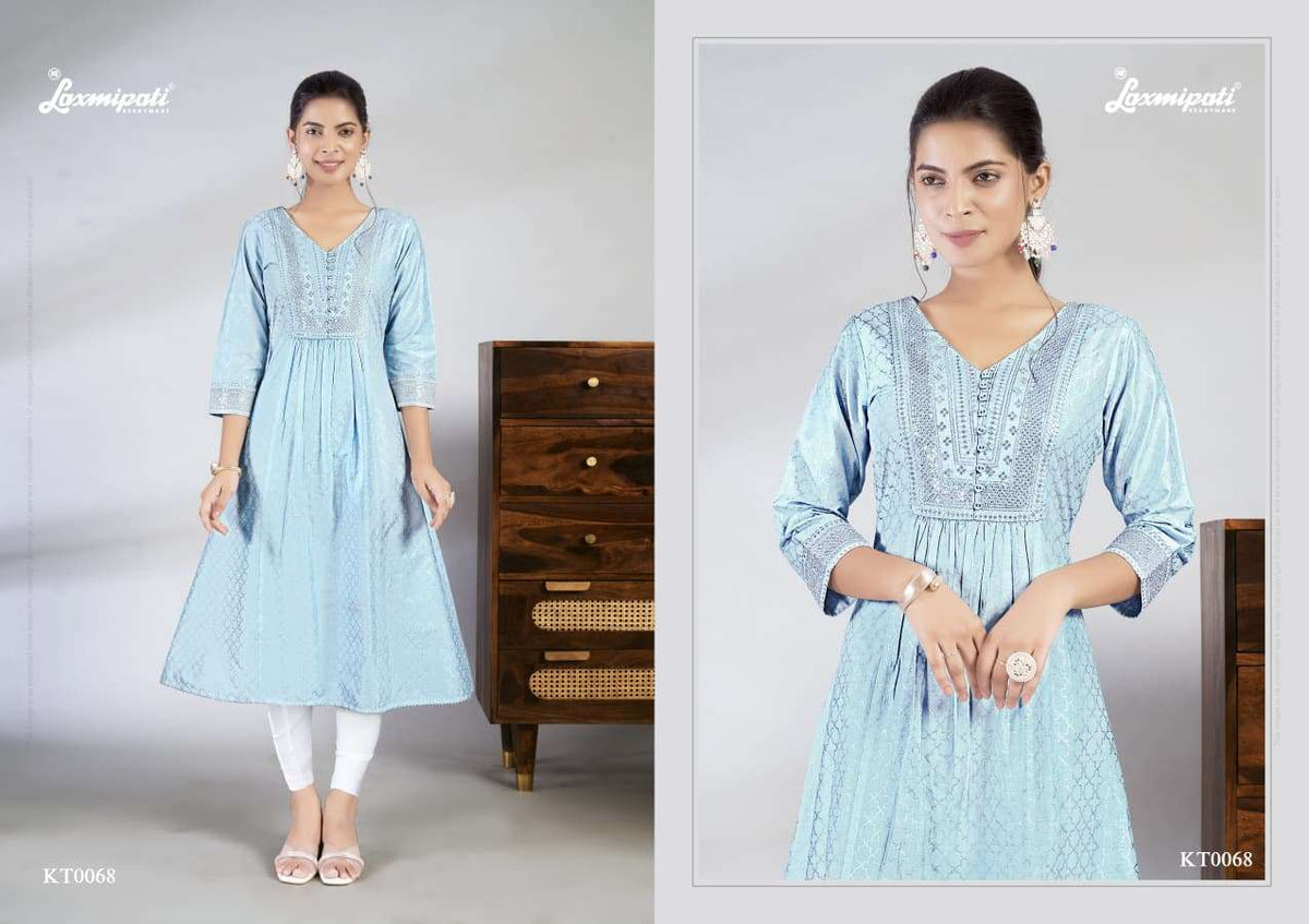 Laxmipati Jasmine Spun Base Handprint Embroidery Frock - Amrah Wholesale