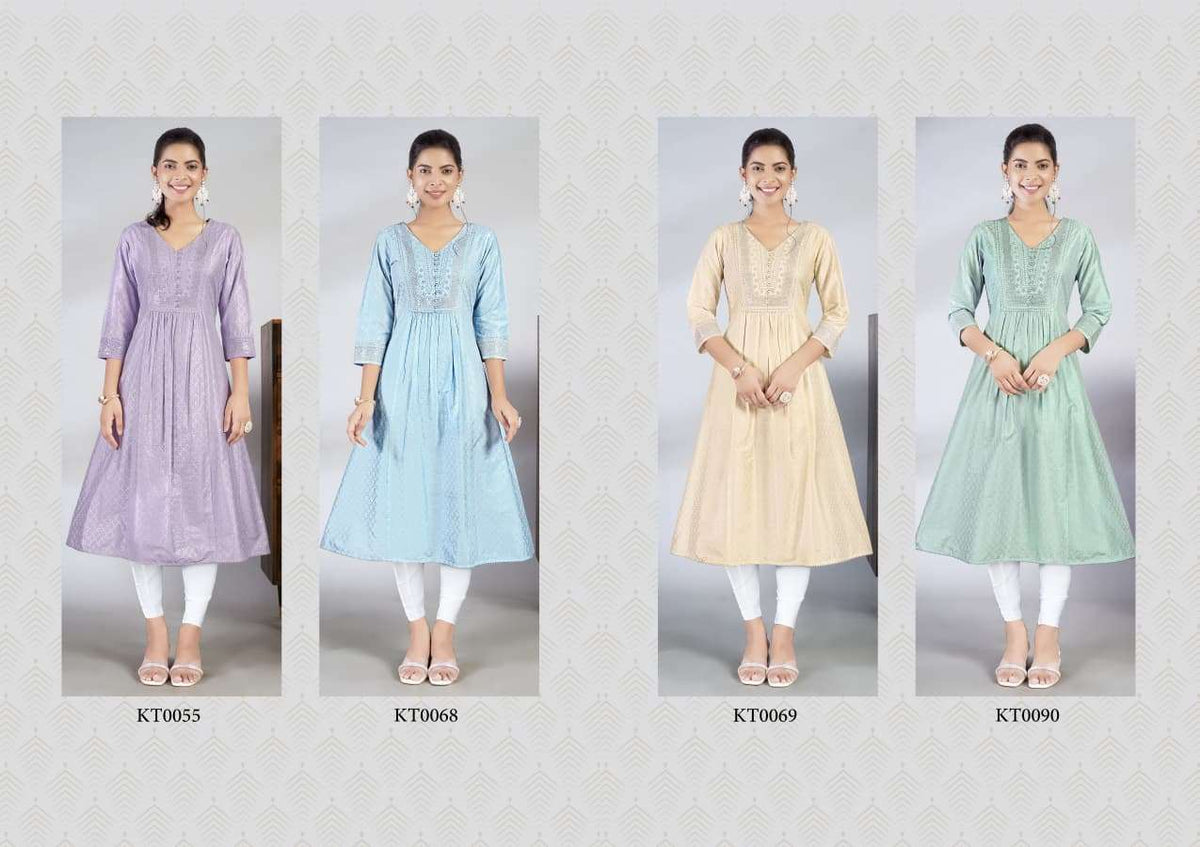Laxmipati Jasmine Spun Base Handprint Embroidery Frock - Amrah Wholesale