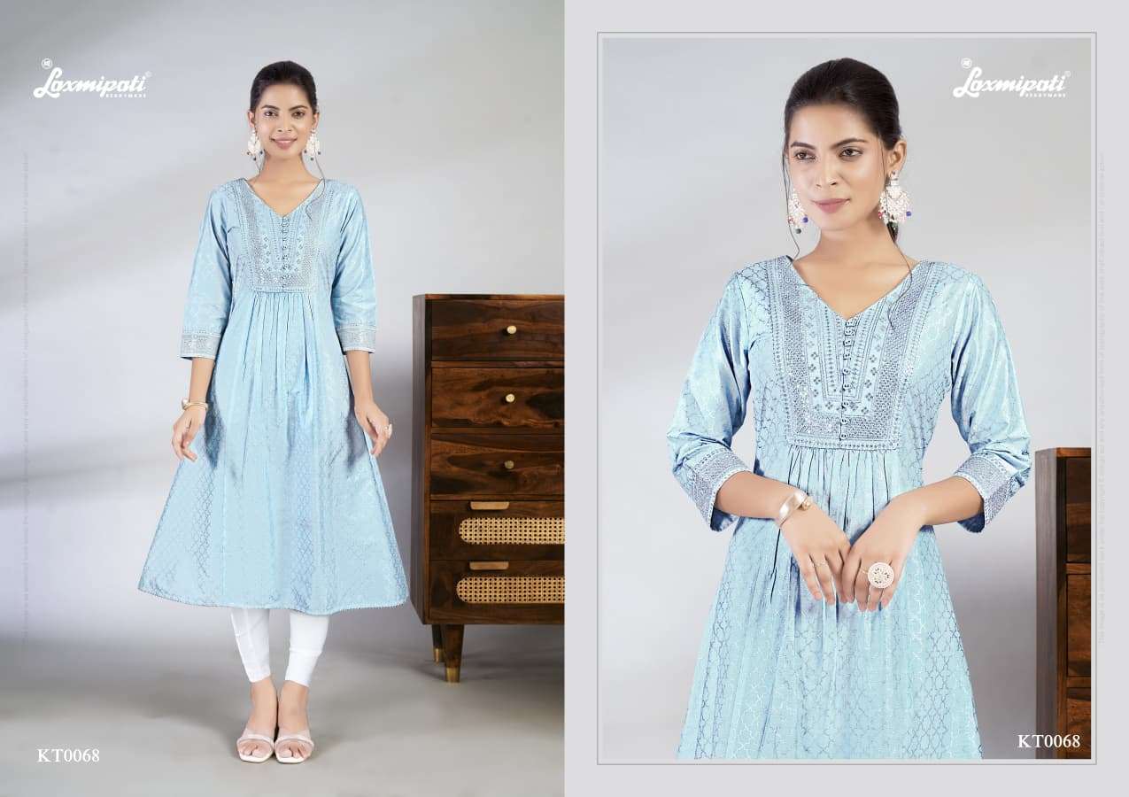 Laxmipati Jasmine Spun Base Handprint Embroidery Frock