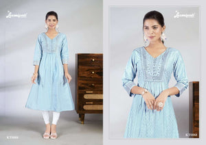 Laxmipati Jasmine Spun Base Handprint Embroidery Frock