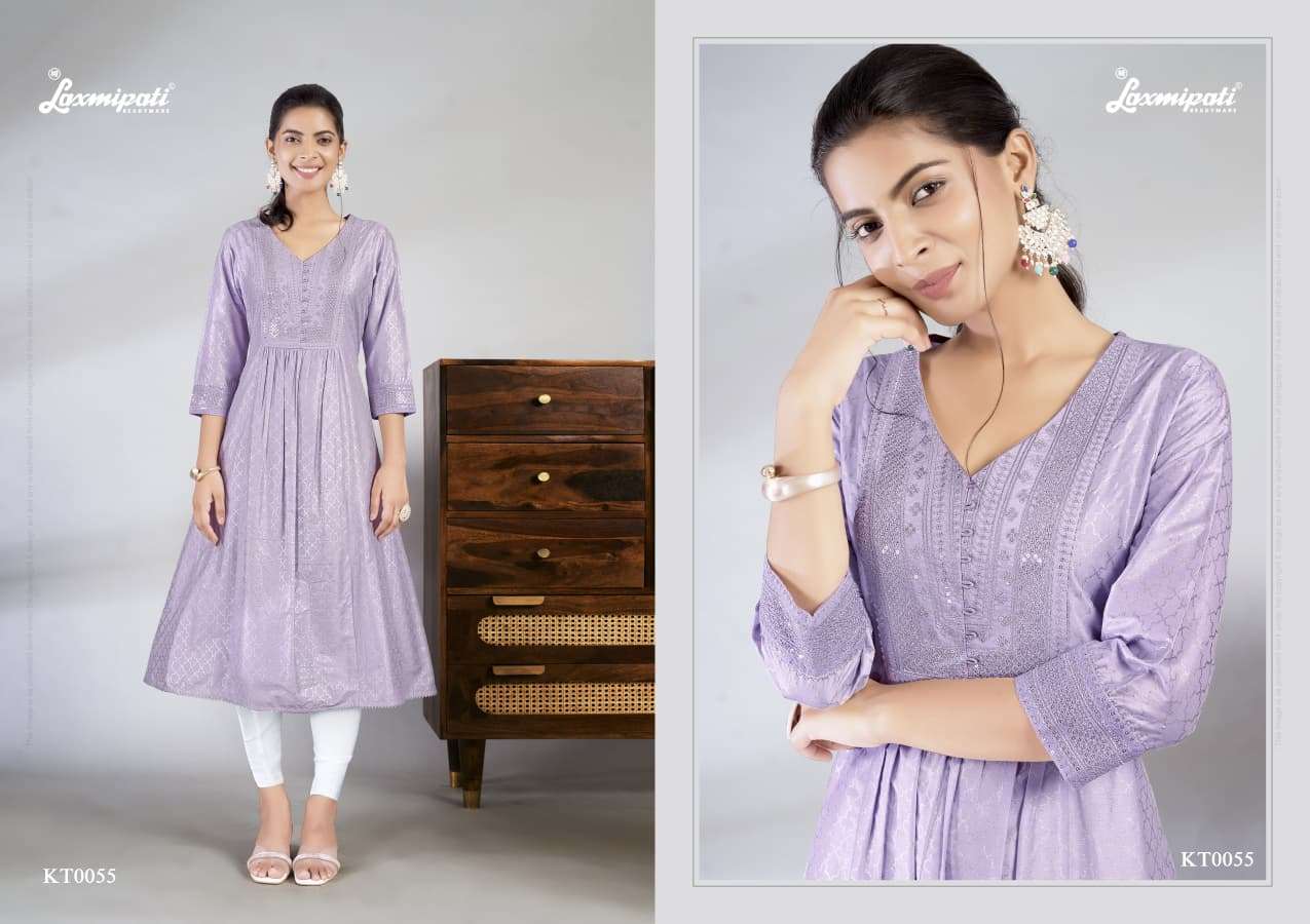 Laxmipati Jasmine Spun Base Handprint Embroidery Frock