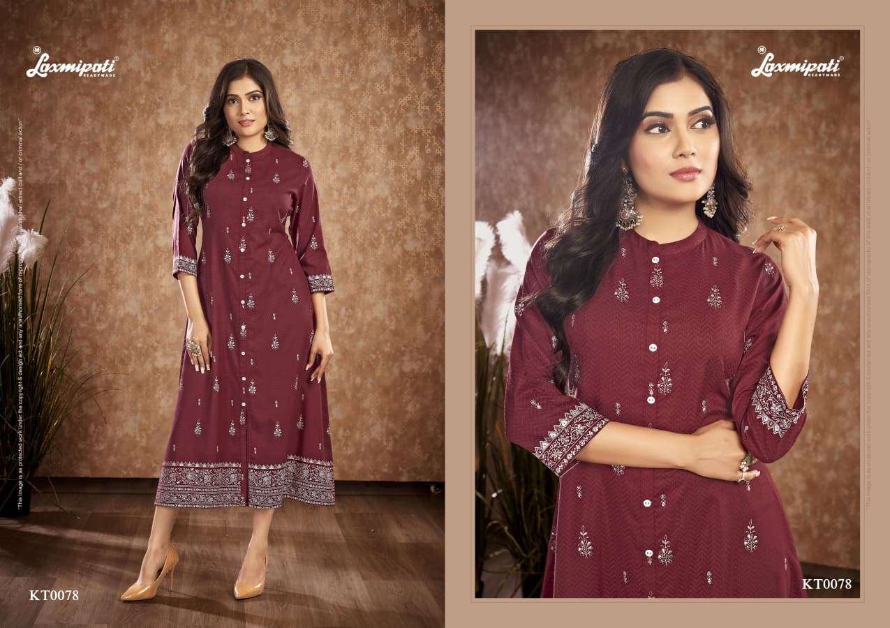 Laxmipati Tamanna Spun Base Handprinted Embroidered Kurti